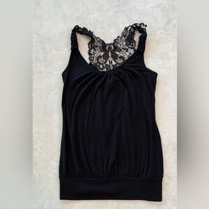 Eyeshadow Y2K Lace Tank Top Women Medium Black Boho Sleeveless Crochet Back